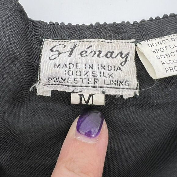 STENAY Vintage Black Long Sleeve 100% Silk Beaded Sequin Evening Jacket Small - Picture 4 of 6